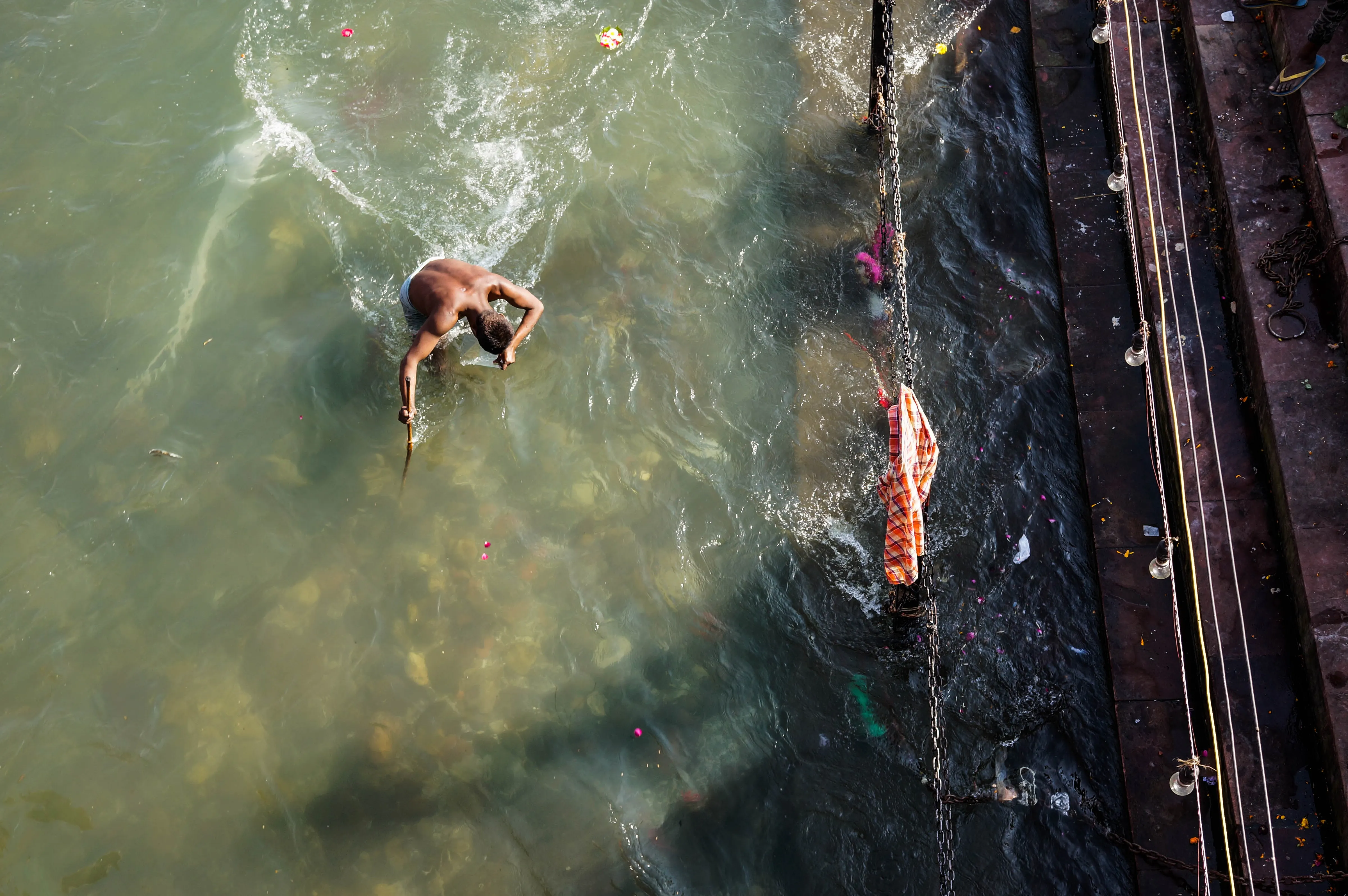 A sacred dip at the Haridwar ghats